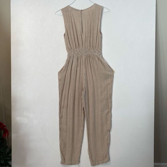 Abercrombie & Fitch Striped Sleeveless Jumpsuit Women’s Small | Tan Beige One Pi - Picture 2 of 6